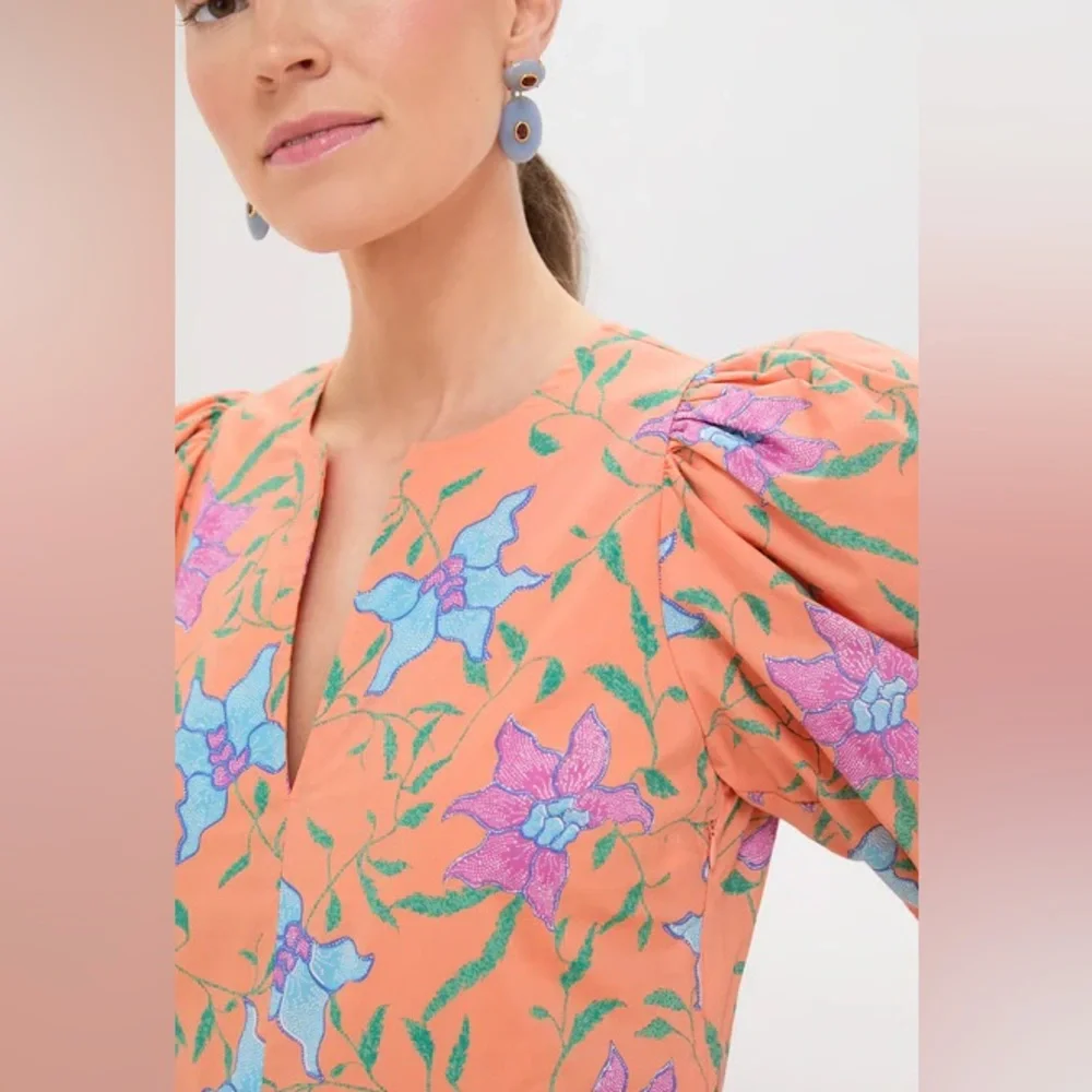 Tuckernuck Coral Maxi Dress with Blue & Pink Floral Print